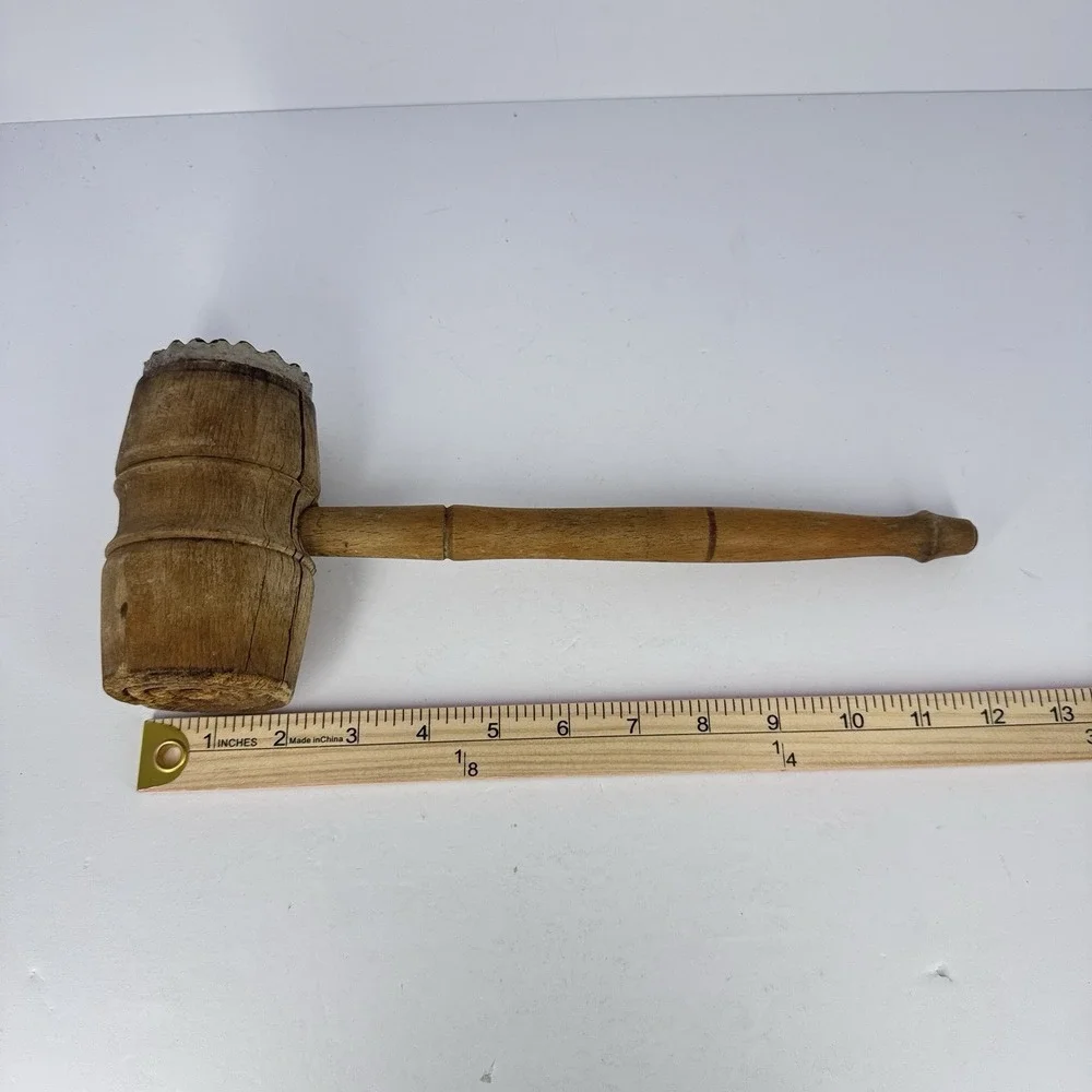 Vintage Wood Meat Tenderizer Mallet Metal Textured Face Rustic Kitchen‎ Decor